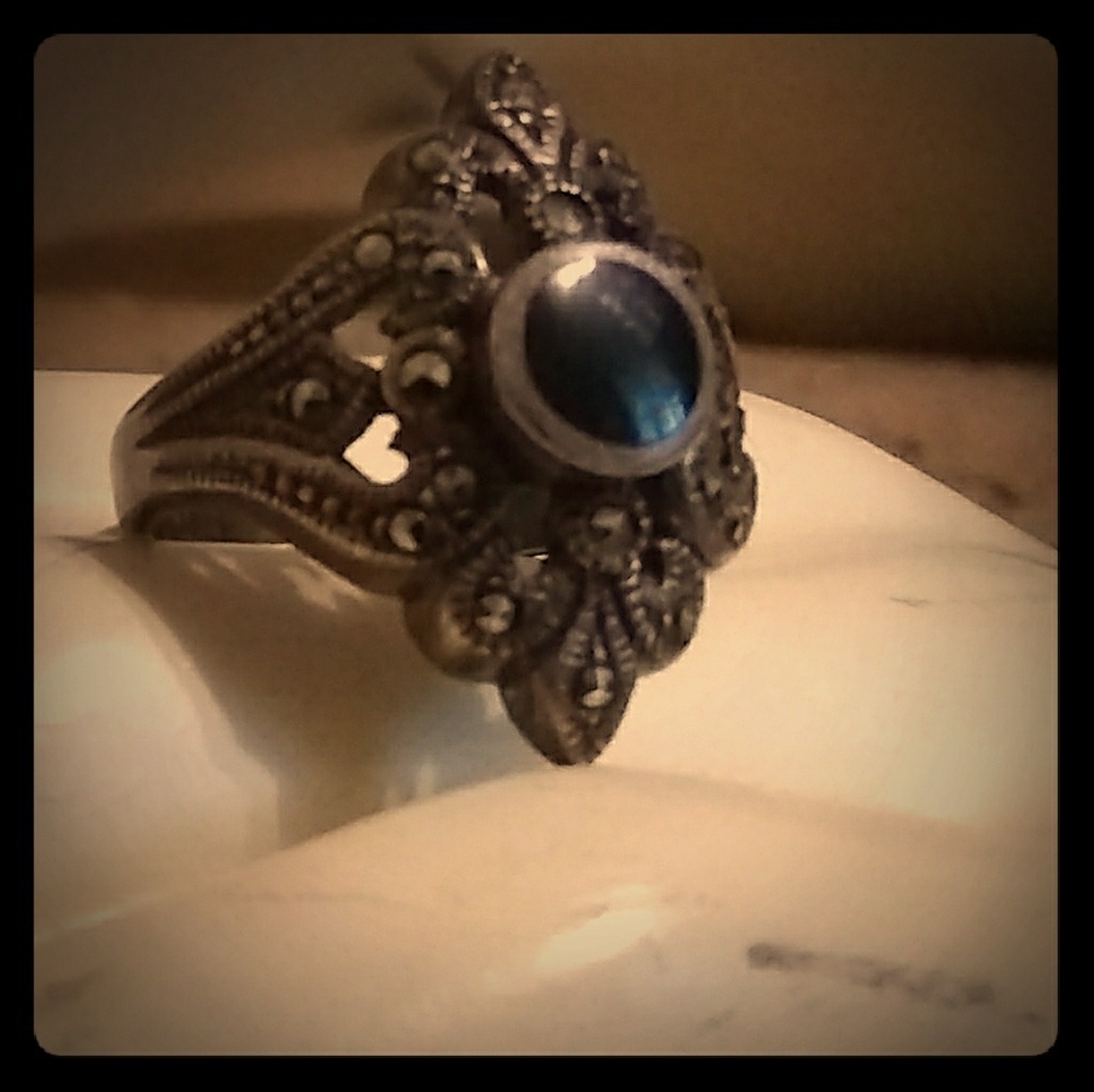 Vintage black onyx ring with small rhinestones.